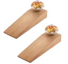 2 Pieces Mustard Ceramic Flower Door Stopper